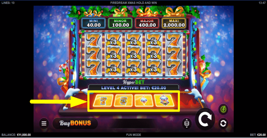 Firedream Xmas Hold And Win Hyper Bet Feature