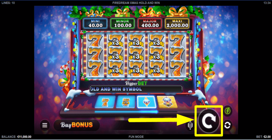 Firedream Xmas Hold And Win Spin Button