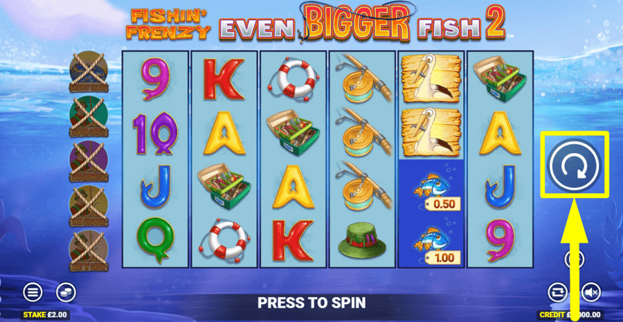 Fishin Frenzy Even Bigger Fish 2 Spin Button