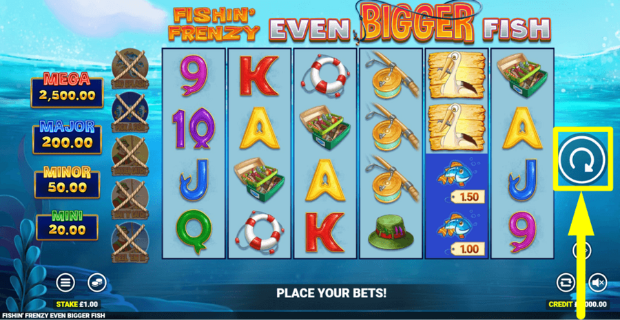 Fishin Frenzy Even Bigger Fish Spin Button