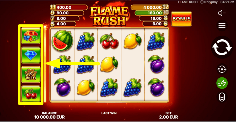 Flame Rush Bet Levels Feature