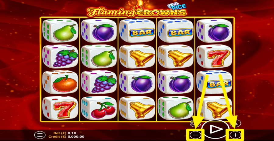 Flaming Crowns Dice Adjust Bet