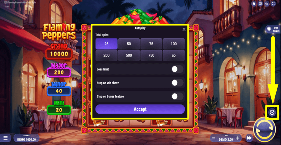 Flaming Peppers Hold And Spin Autoplay Feature