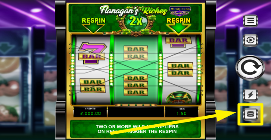 Flanagans Riches Multiplier Retro Roller Adjust Bet