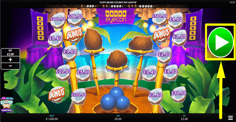 Fluffy Arcade Coconut Shy Luckytap Play Button