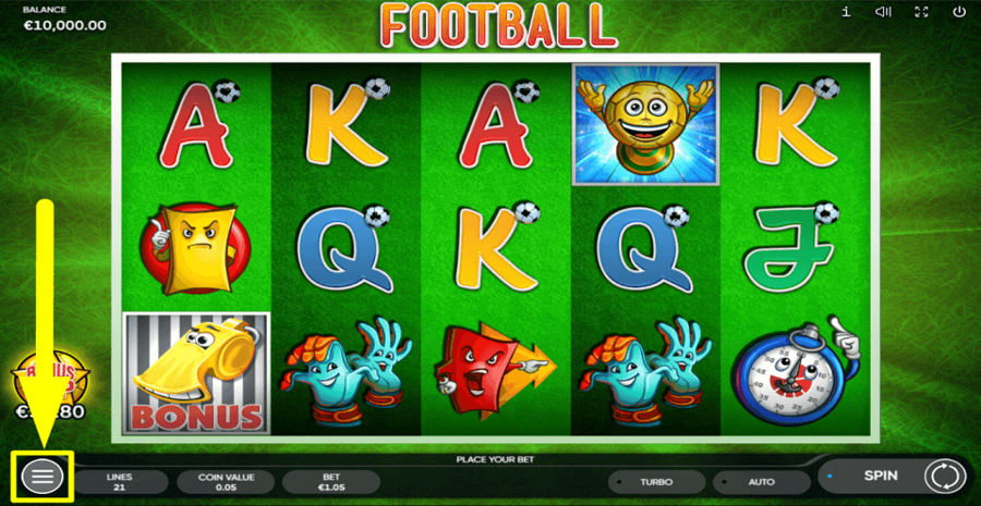 Football Settings Menu