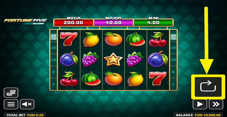 Fortune Five 20 Lines Spin Button