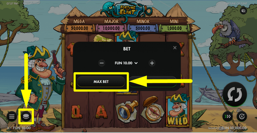 Fortune Of Flint Max Bet Button
