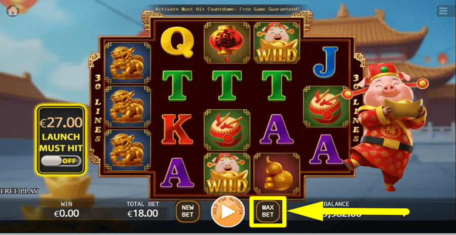 Fortune Pig Vip Max Bet Button