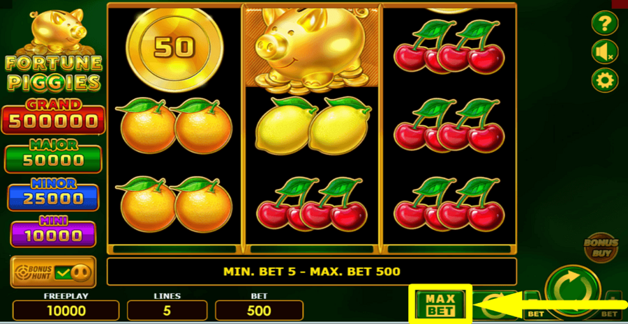 Fortune Piggies Max Bet Button