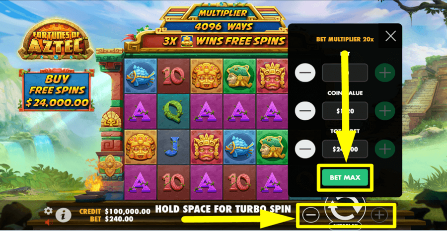Fortunes Of Aztec Max Bet Button