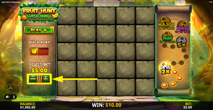 Fruit Hunt Super Mines Adjust Bet