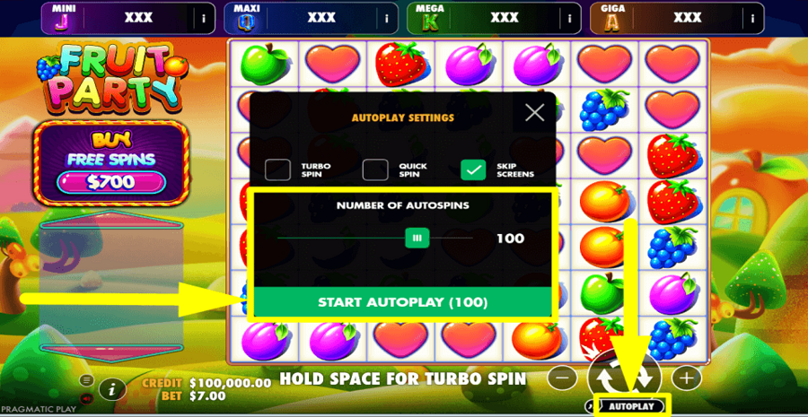 Fruit Party Oranje Jackpot Autoplay Feature