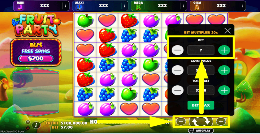 Fruit Party Oranje Jackpot Bet Value
