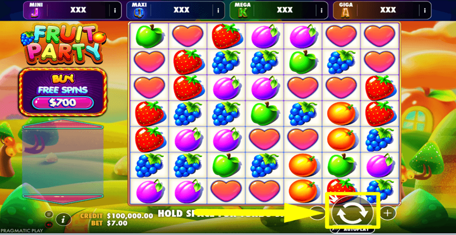 Fruit Party Oranje Jackpot Spin Button