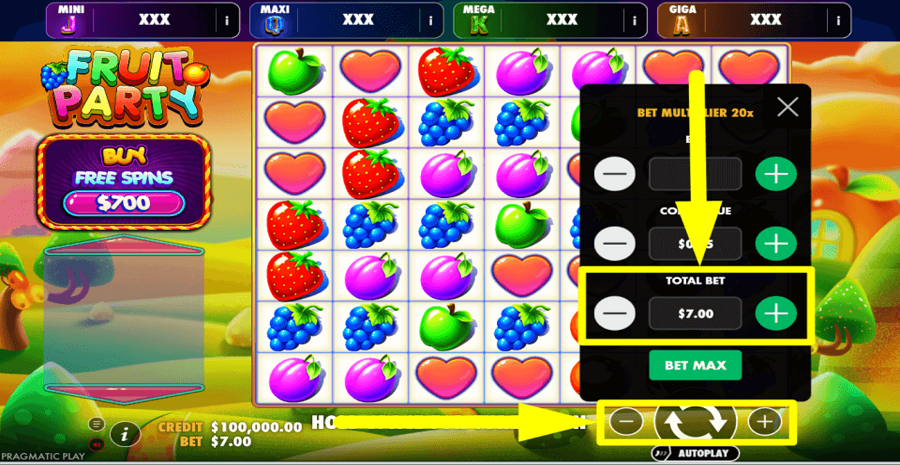Fruit Party Oranje Jackpot Total Bet Value