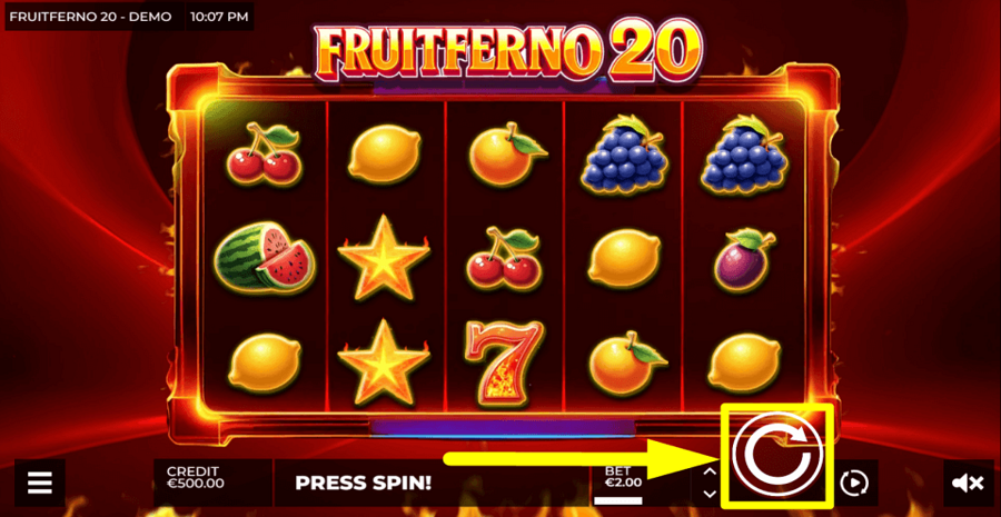 Fruitferno 20 Spin Button