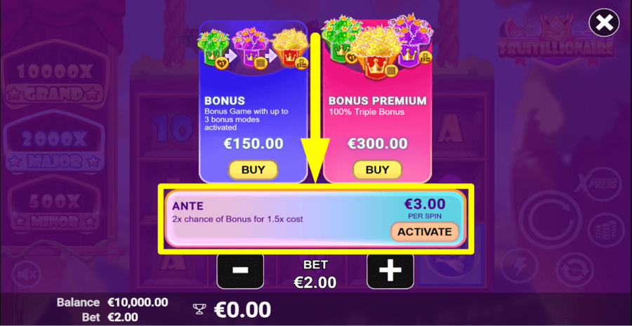 Fruitillionaire Ante Bet Feature