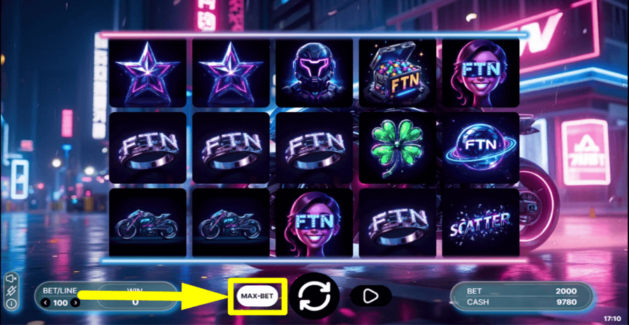Ftn Galactic 20 Reels Max Bet Button