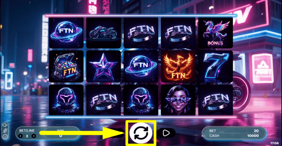 Ftn Galactic 20 Reels Spin Button