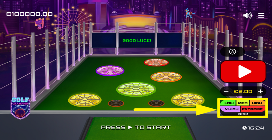 Gaming Corps Golf Champion Choose Risk Level