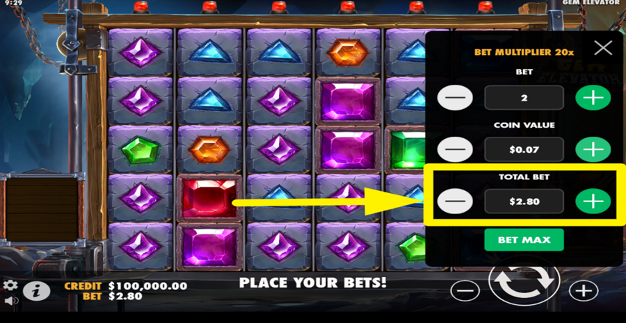 Gem Elevator Adjust Total Bet