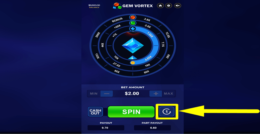 Gem Vortex Part Payout Button