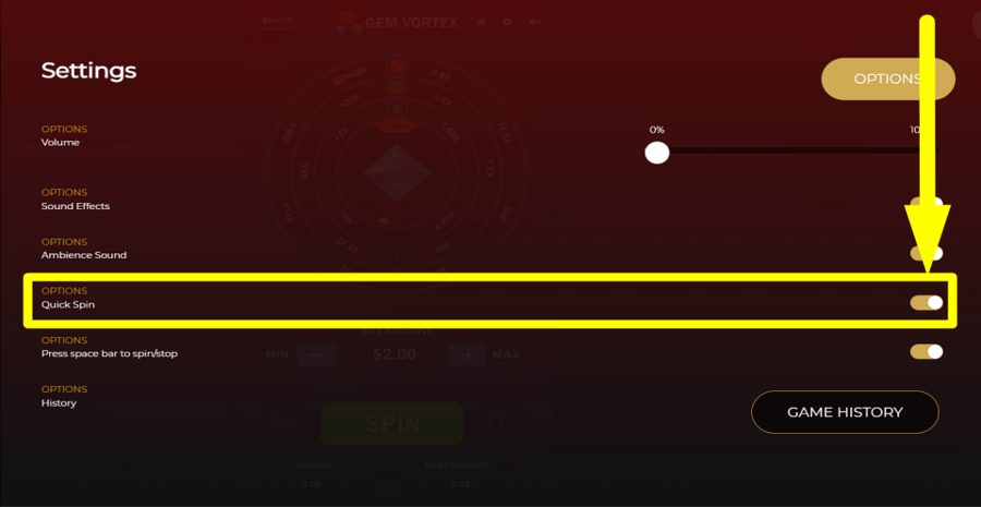 Gem Vortex Quick Spin Feature