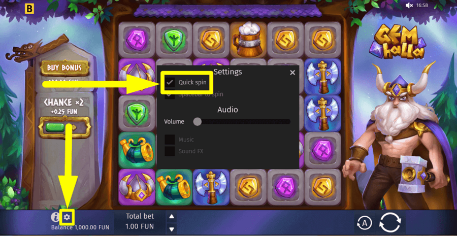 Gemhalla Quick Spin Feature
