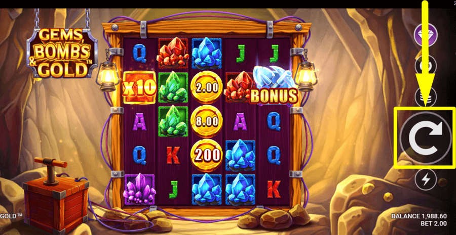 Gems Bombs And Gold Spin Button