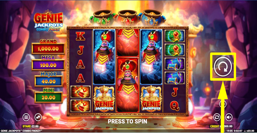 Genie Jackpots Combo Frenzy Spin Button