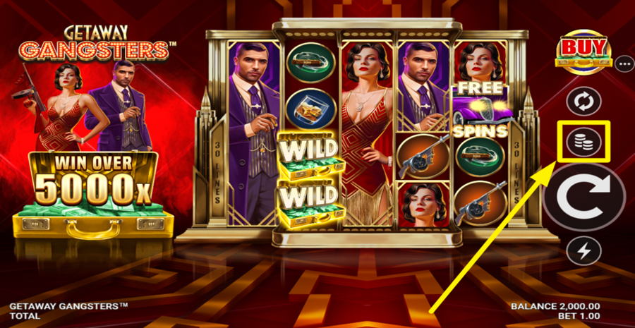 Getaway Gangsters Adjust Bet