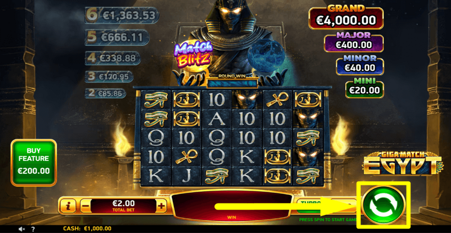 Giga Match Egypt Spin Button