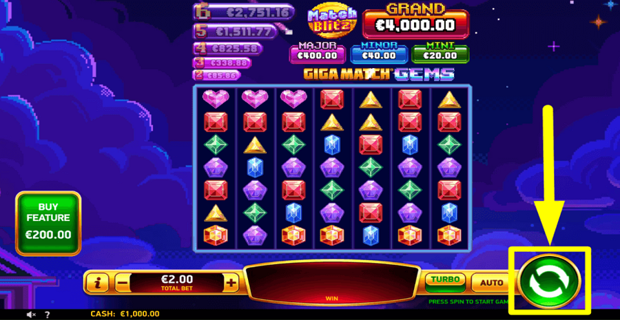 Giga Match Gems Spin Button