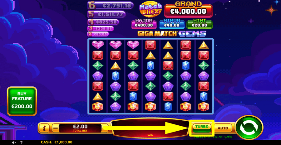 Giga Match Gems Turbo Feature
