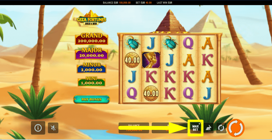 Giza Fortunes Hold And Win Max Bet Button