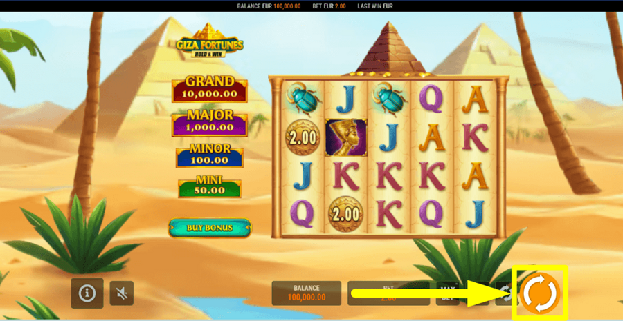 Giza Fortunes Hold And Win Spin Button