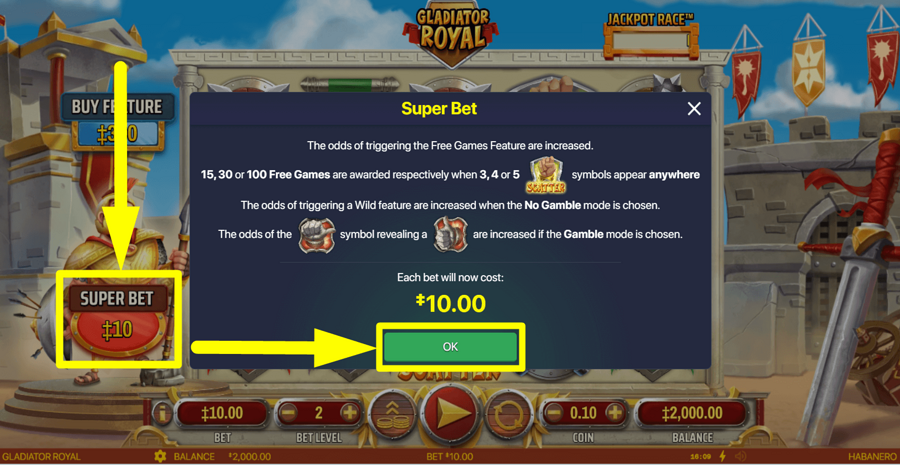 Gladiator Royal Super Bet Feature