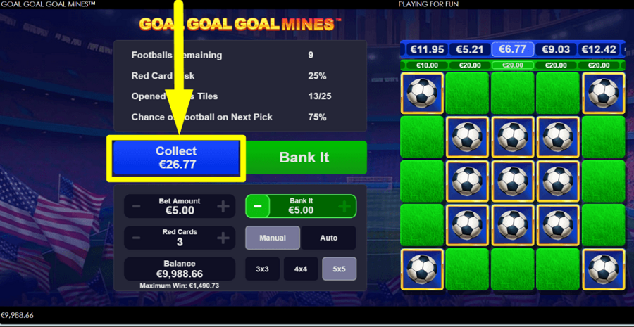 Goal Goal Goal Mines Collect Button