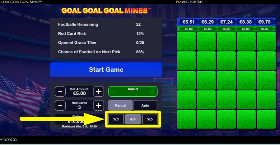 Goal Goal Goal Mines Grid Size