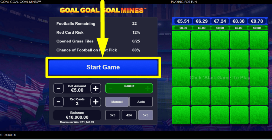 Goal Goal Goal Mines Start Button