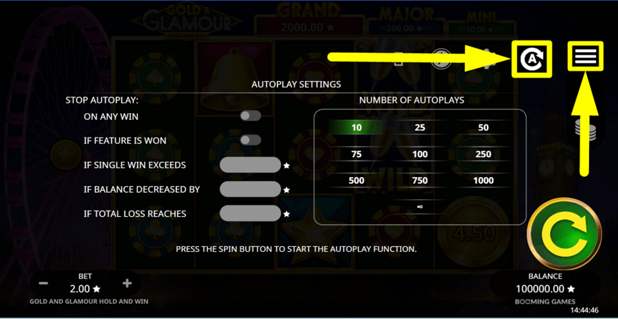 Gold And Glamour Hold And Win Autoplay Feature
