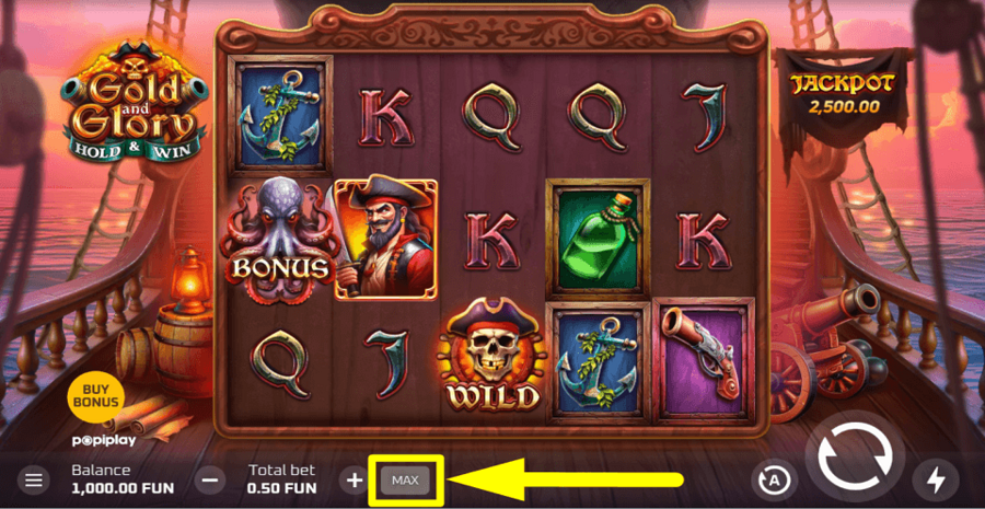 Gold And Glory Hold And Win Max Bet Button