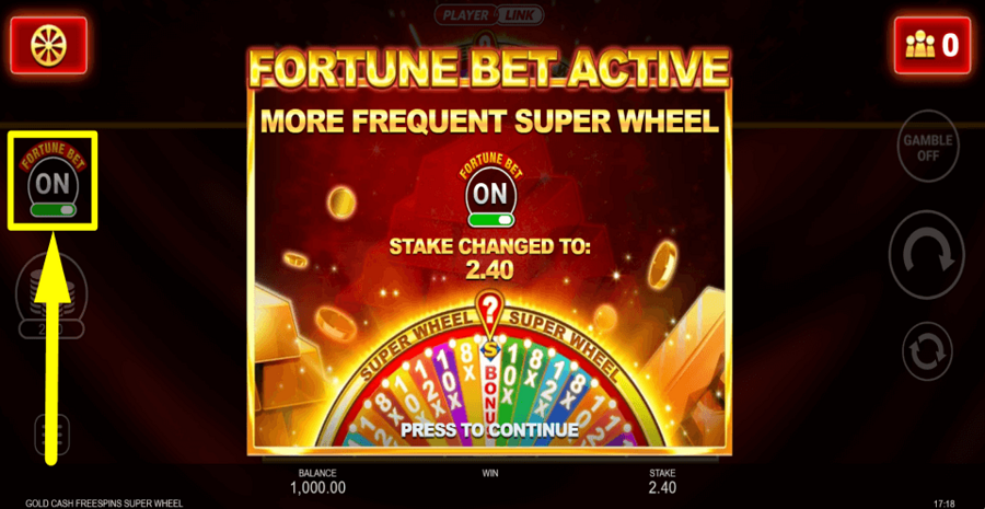 Gold Cash Free Spins Super Wheel Fortune Bet Feature