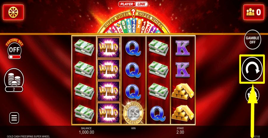 Gold Cash Free Spins Super Wheel Spin Button