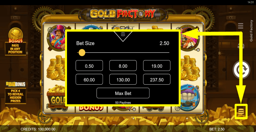 Gold Factory Bet Value