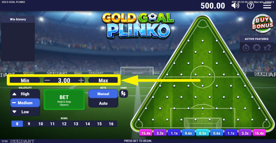 Gold Goal Plinko Adjust Bet