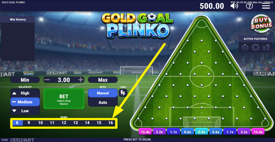 Gold Goal Plinko Adjust Rows