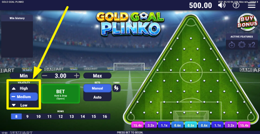Gold Goal Plinko Adjust Volatility