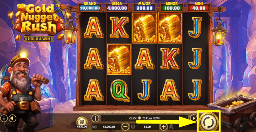 Gold Nugget Rush Hold And Win Spin Button